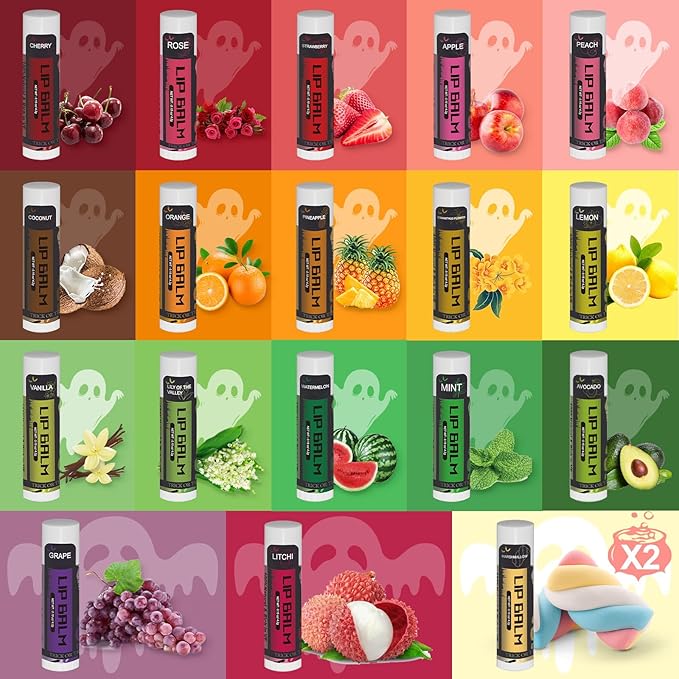 Yopela 76 Pack Halloween Lip Balm Party Favors, Lip Care Set with Vitamin E & Coconut Oil to Moisturize Repair Dry Chap Lips, 18 Flavors,Perfect for Trick-or-Treat Gifts or Goodie Bag Stuffers
