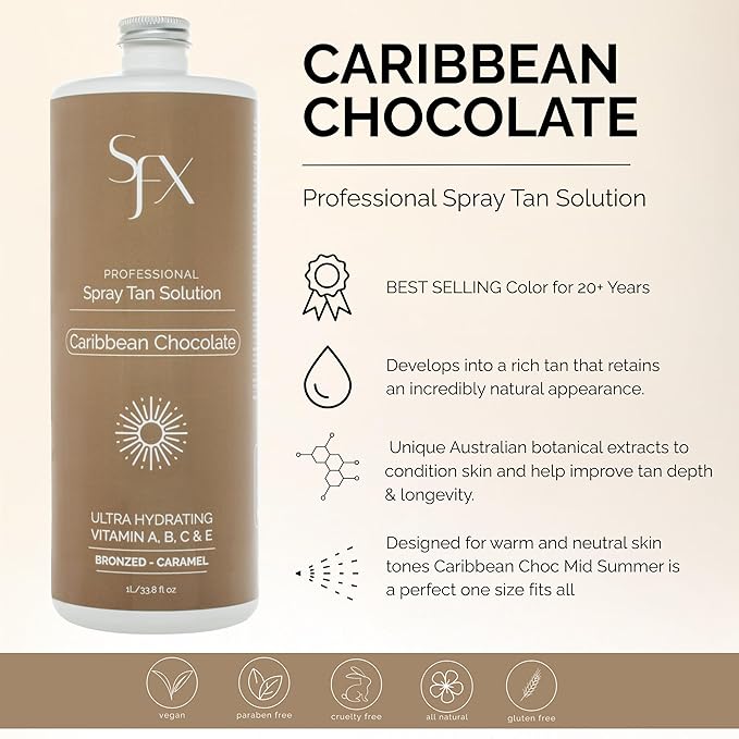 SunFX Caribbean Chocolat-All Natural Spray Tanning Solution(1L/33.8 fl oz, DARK SUMMER)