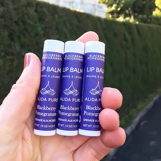 Blackberry Pomegranate Lip Balm Collection, Vegan Lip Balm Set, Beeswax Free, with Avocado Oil, Organic Jojoba Oil, and Vitamin E, Natural Moisturizer for Dry, Chapped Lips, 3 Tube Set