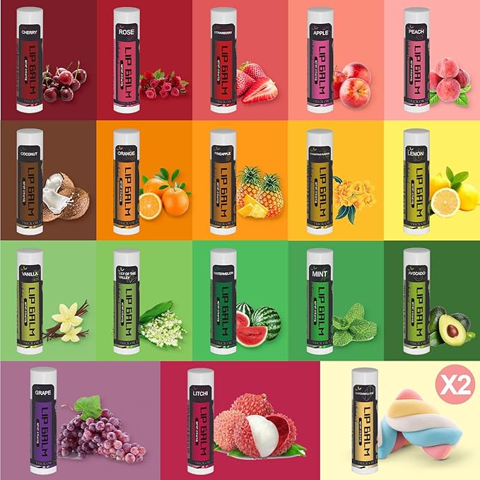 Yopela 19 Pack Halloween Lip Balm Party Favors, Lip Care Set with Vitamin E & Coconut Oil to Moisturize Repair Dry Chap Lips, 18 Flavors,Perfect for Trick-or-Treat Gifts or Goodie Bag Stuffers