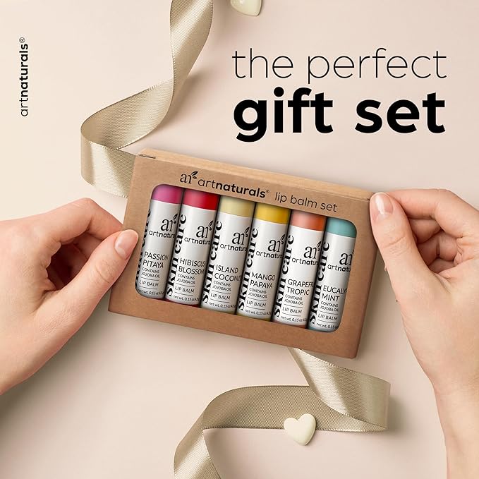 ArtNaturals Organic Beeswax Lip Balm Gift Set - Assorted Flavors with Aloe, Coconut & Jojoba Oils