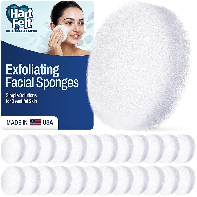 HartFelt Round Face Scrubber for Women | Reusable Facial Sponges for Daily Cleansing | Facial Exfoliating Pads for Removing Dead Skin, Dirt & Makeup | Use with Favorite Cream | Made in USA - 25 Count