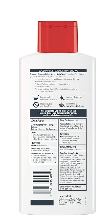 Eucerin Eczema Relief Cream Body Wash, Eczema Body Wash with Colloidal Oatmeal, Ceramide-3 and Licorice Root Extract, 13.5 Fl Oz Bottle