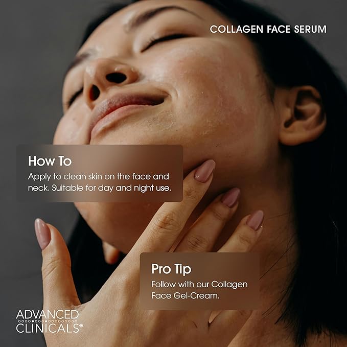 Advanced Clinicals Unscented Collagen Body Cream + Collagen Serum For Face 2PC Skincare Set | Face Serum & Body Lotion For Women & Men Helps Improve Look Of Wrinkles & Dry Skin, Fragrance Free, 2pc