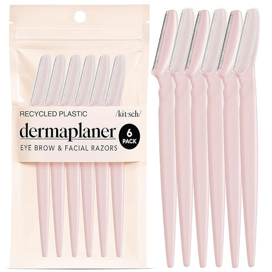 Kitsch Dermaplane Razor for Women Face - Face Razors for Women and Men - Eyebrow Trimmer, Shaver, Recycled Plastic Dermaplaning and Skin Care Tool - Blush, 6 pcs