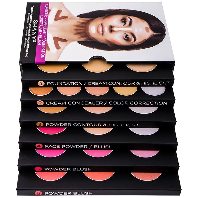 SHANY The Mini Masterpiece 6 Layers Makeup Foundation, Concealer, Camouflage, Contour, Blush and Face Cosmetics Sets - 6 Make up Kits Palettes