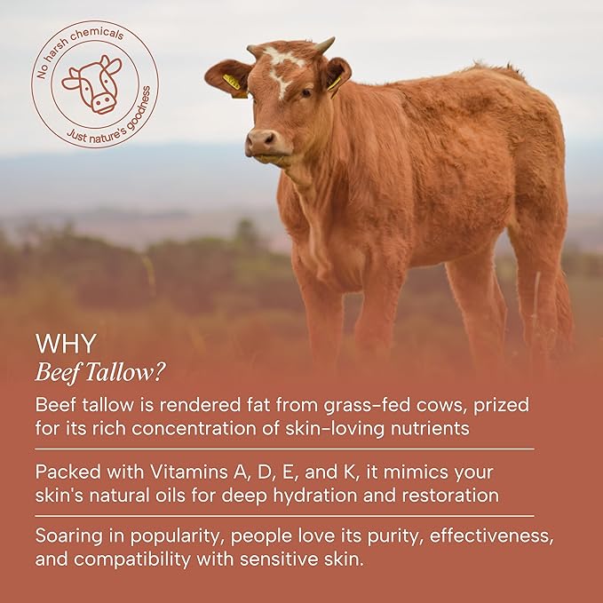 Whipped Tallow Moisturizer, Grass Fed Beef Tallow for Skin, Tallow Face Moisturizer, Beef Tallow and Honey Balm for Face & Body, Infused with Manuka Honey, Calendula & Almond Oil, Warm Vanilla Scent