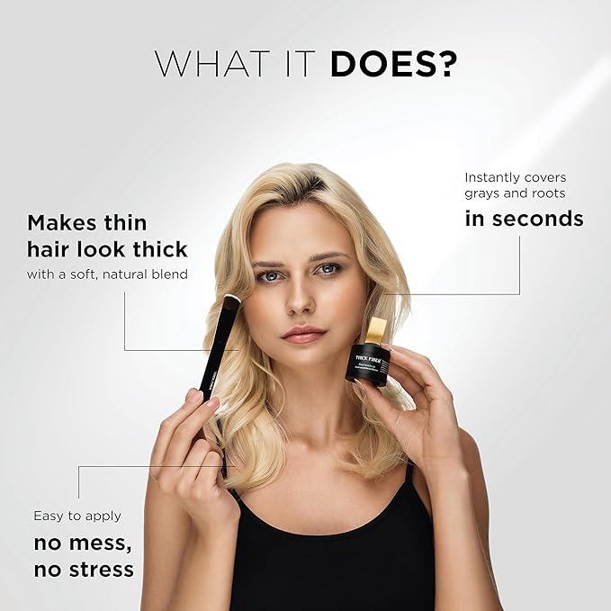 THICK FIBER Root Touch Up Concealer - Hairline Powder for Thinning Hair, Water & Sweat Resistant Hair Loss Cover Up Set with Brush (Light Blonde)