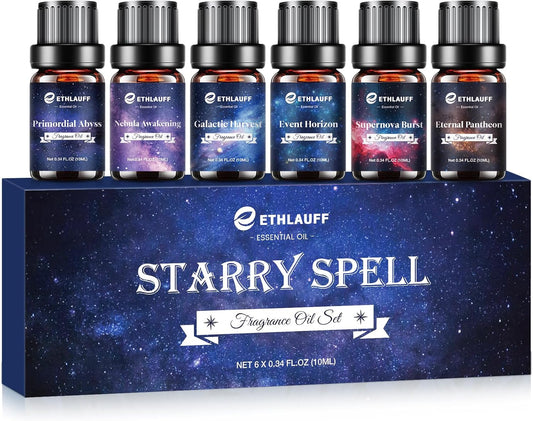 Essential Oil Blends, Starry Spell Essential Oil Set for Diffusers for Home, Humidifiers, Candle Making, Magical Aromatherapy Blends - Stress Relief, Calm Mind, Relax, Meditate, 6x10ml