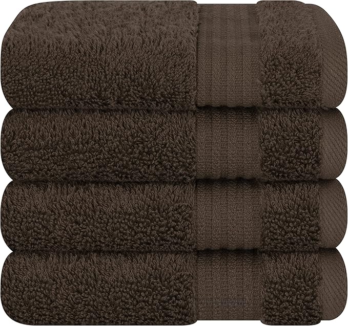 Cotton Paradise 100% Cotton Turkish Washcloth Set for Bathroom, 4 Piece Soft Absorbent Small Hand Face Towels Wash Rags, Brown