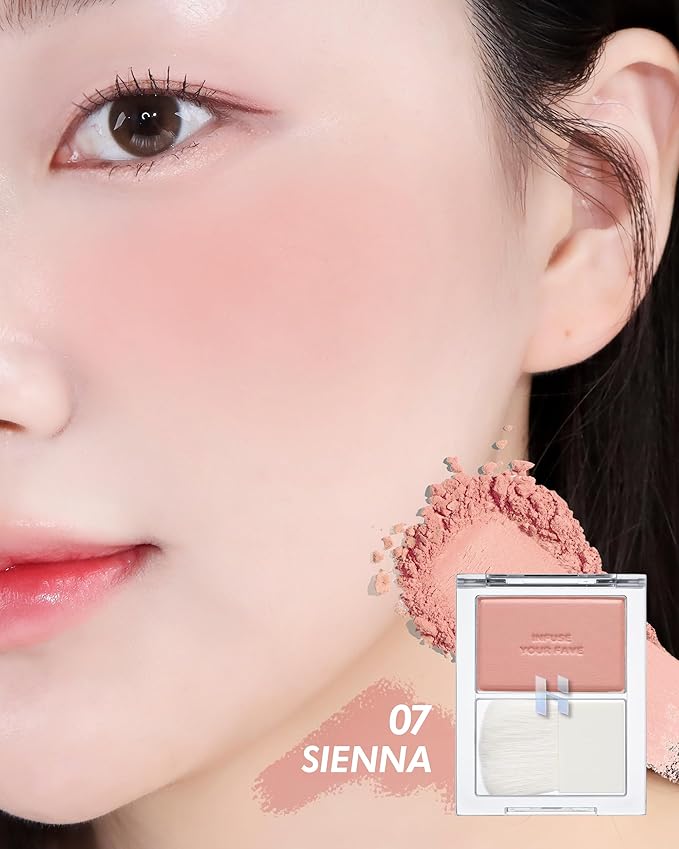 HOLIKA HOLIKA Infusing Blush with Brush - Lightweight, Smooth, Blendable Cheek Blusher, Sebum-Control, Natural Pore Coverage, Built-In Brush, Long-Lasting Pigment for Romantic Mood (07 SIENNA)