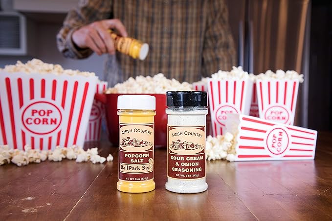Amish Country Popcorn | Seasoning Variety Pack | Ballpark Style Buttersalt - 5.5 oz and Sour Cream and Onion - 4.7 oz Popcorn Seasoning | Old Fashioned, Non-GMO and Gluten Free