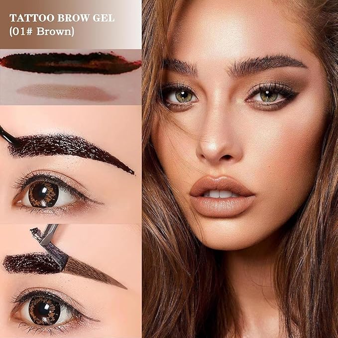 Peel Off Tattoo Brow Tint Gel - 2pcs Black Eyebrow Kit, Waterproof, Transfer-Proof & Sweatproof, Quick Peel Formula for Natural Fuller Brows, Mother’s Day Gifts for Women All Skin Types