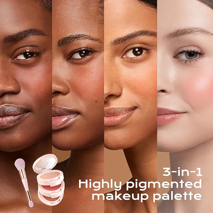 Color Nymph 3 Colors Contour Blush Highlighter Makeup Palette | 3-IN-1 Multi-Colored Shimmer & Matte Long-Lasting Travel-Friendly Make up Kit, Includes Brush & Mirror | Stacked Makeup Design (Purple)