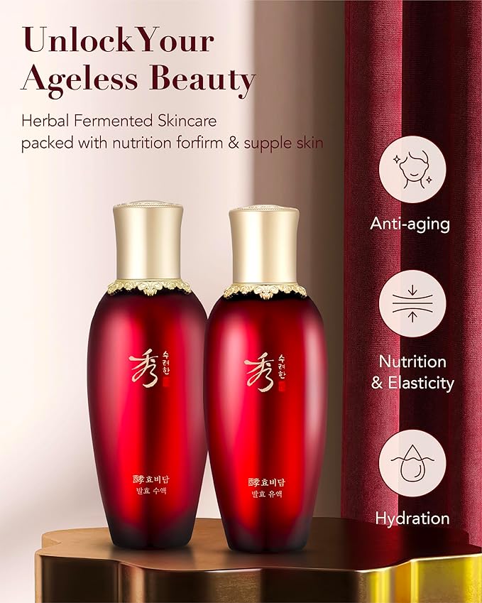 Sooryehan Hyobidam Fermented Skincare Gift Set (13.53fl oz) - Premium Korean Skin Care for Intense Hydration, Elasticity. Ginseng, Snow Fungus.