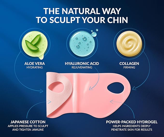 Stylia V Line Lifting Collagen Face Mask - Lift, Firm & Contour Jawline - Double Chin Strap with Hyaluronic Acid & Aloe Vera - Hydrating Neck & Face Tightening Mask - Chin Strap for Sleeping - 20PC