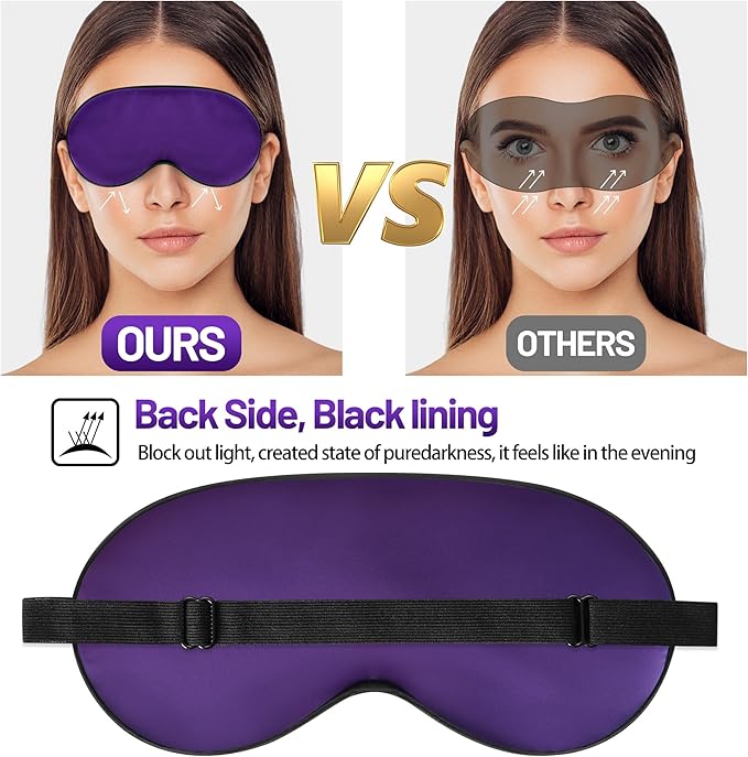 Sleep Mask, Silk Eye Mask for Sleeping with Adjustable Strap, Blindfold Eyeshade for Men & Women, Comfortable & Soft Eye Cover Eyeshade for Night Sleep (Dark Purple)