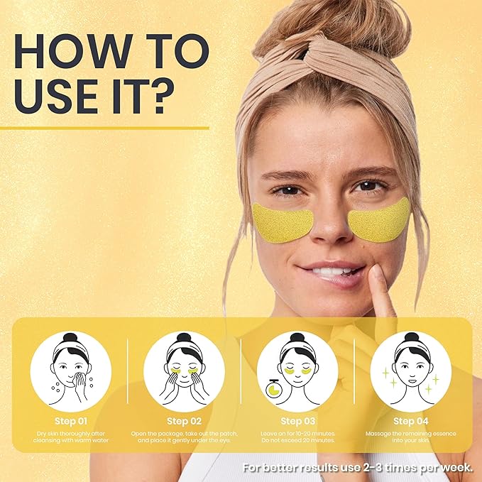24k Gold Under Eye Patches for Puffy Eyes (7 Pairs) – Gold Foil Under Eye Masks for Dark Circle with Betaine, Hyaluronic Acid – Skincare Eye Bags Patches Treatment for Men & Women