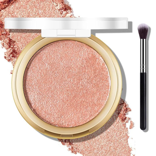 Baked Highlighter Powder Palette, Makeup Highlighter Powder Palette Sheer Shimmering Finish Face Highlighters Makeup Iluminadores de Maquillaje #05 Gold Brown