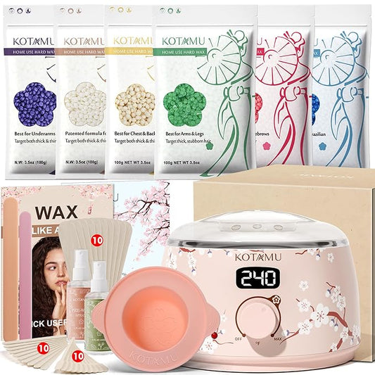 KOTAMU Waxing Kit for Women & Men, Professional Wax Warmer for Hair Removal with Silicone Pot, Wax Kit for Coarse Thick Fine Fuzzy Hair & Sensitive Skin, Waxing Warmer for Home Salon Use