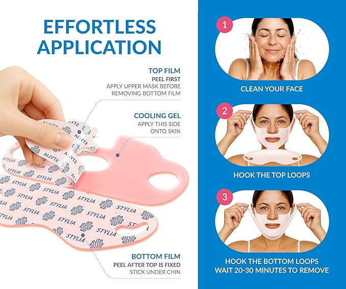Stylia MaxiLift V-Line Lifting Collagen Face Mask – Enhanced Double Chin Reducer – Jawline Shaper Face Lifting Masks – Firming Neck Lift Collagen Mask – Chin Strap for Sleeping – Hyaluronic, Aloe 10PC