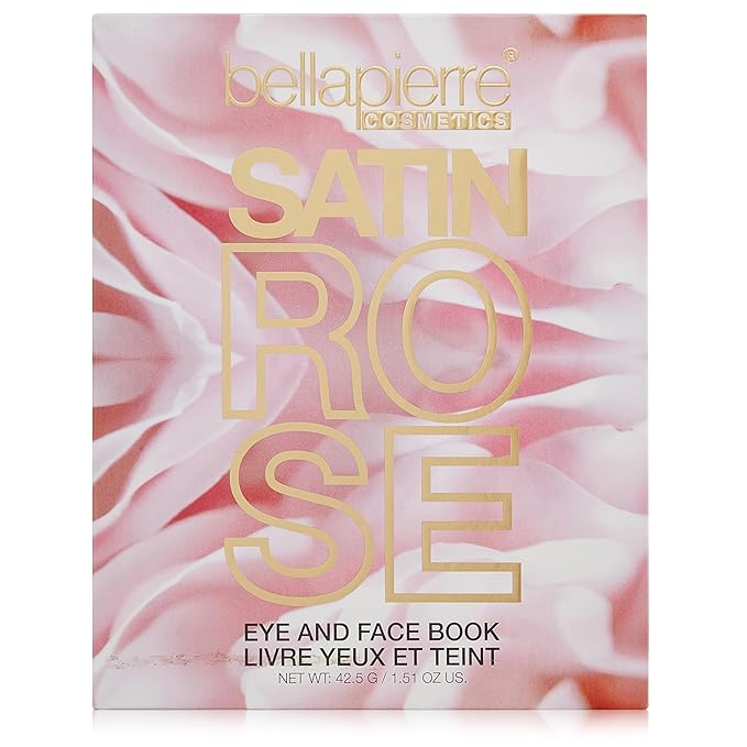 Bellapierre Satin Rose Face & Eye Book Palette | 25 Eyeshadow Shades with Blush, Bronzer, & Highlighter | Non-Toxic & Paraben Free | Vegan & Cruelty-Free