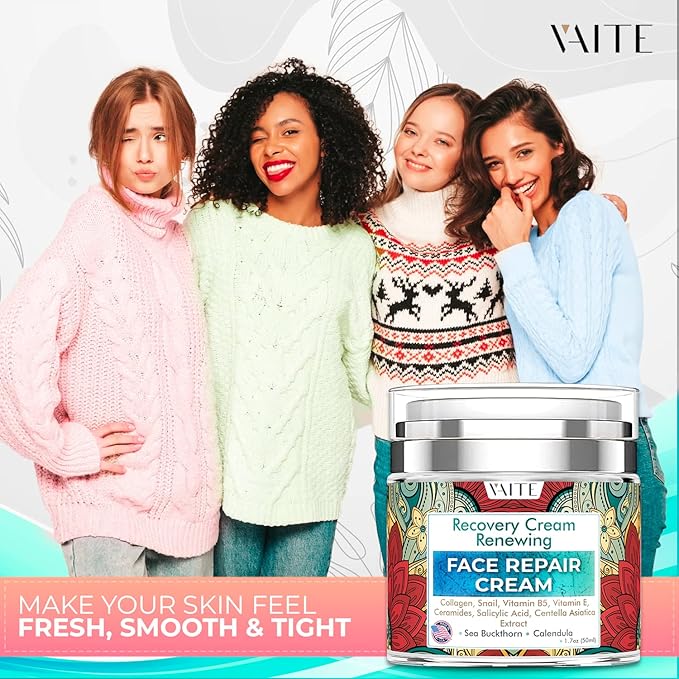 VAITE Face Moisturizer Remedy Skin Repair Cream with Snail, Salicylic Acid, Vitamin B5, Vitamin E, Collagen, and Ceramides for Men and Women Anti-aging Anti-wrinkle Made in USA Night and Day