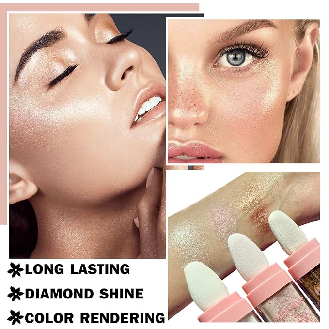 3PCS Polvo De Hadas Body Shimmer Glitter Highlighter Powder Makeup,High Gloss Sparkle for Face Body Hair,Create The Most Sparkly And Attractive Glitter Makeup