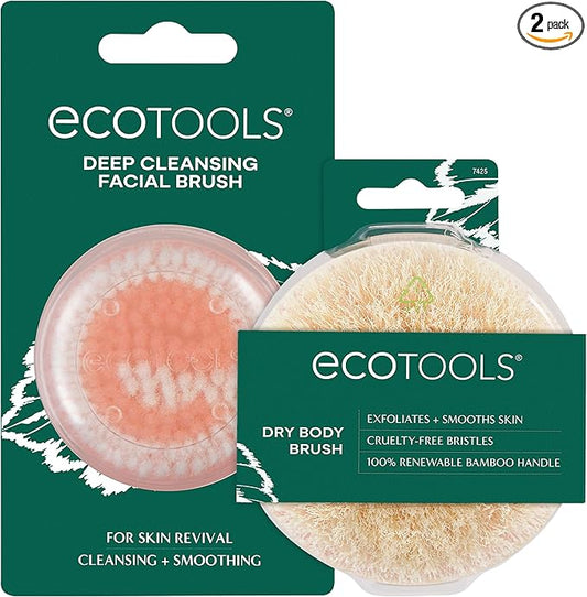 EcoTools Deep Cleansing Facial Brush, Makeup Remover Tool + Dry Brushing Body Brush for Circulation, Cellulite Massage, Dead Skin Removal, Self-Care Gifts