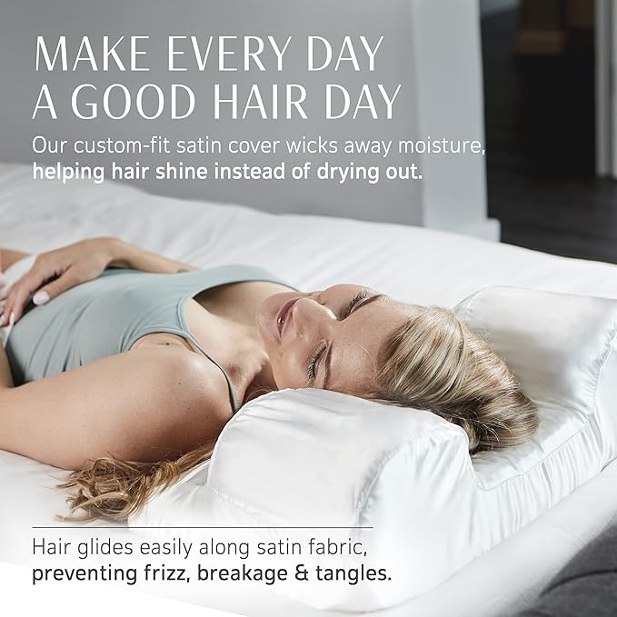 YourFacePillow - Ergonomic Cervical Memory Foam Pillow for Back Sleeping - Neck & Shoulder Support - Best Sleep Alignment - Large with Satin Case