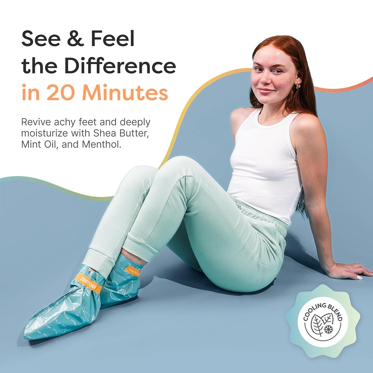 ZenToes Cooling Foot Mask - Hydrating Peppermint & Shea Butter Sheet Masks with Menthol for Soothing Tired, Achy, Dry Feet - Spa Treatment at Home, Paraben & Sulfate Free, 3 Pairs