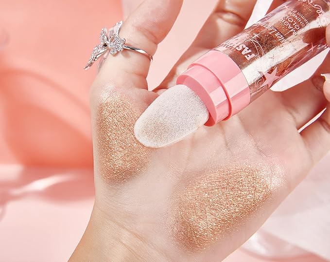 AKARY Shimmer Highlighter Powder, Fairy Polvo De Hadas Highlighter Powder & Blush Stick, Instant Glow Luminizer Duo, Glitter Body Face Hair High Gloss Stick, Sparkle Smudge-Proof Highlighter Stick Party Makeup (C-#03)