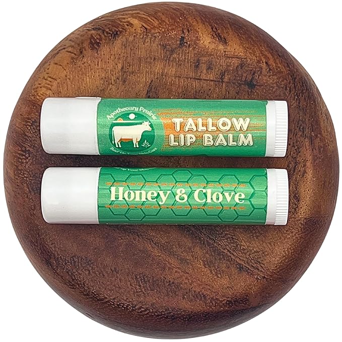 Tallow Lip Balm with Grass-fed and Finished Tallow, Organic Beeswax, Raw Organic Honey and Natural Clove Oil - Handmade With Only 4 Ingredients To Lock In Soothing Moisture (Honey & Clove) - 2 Pack