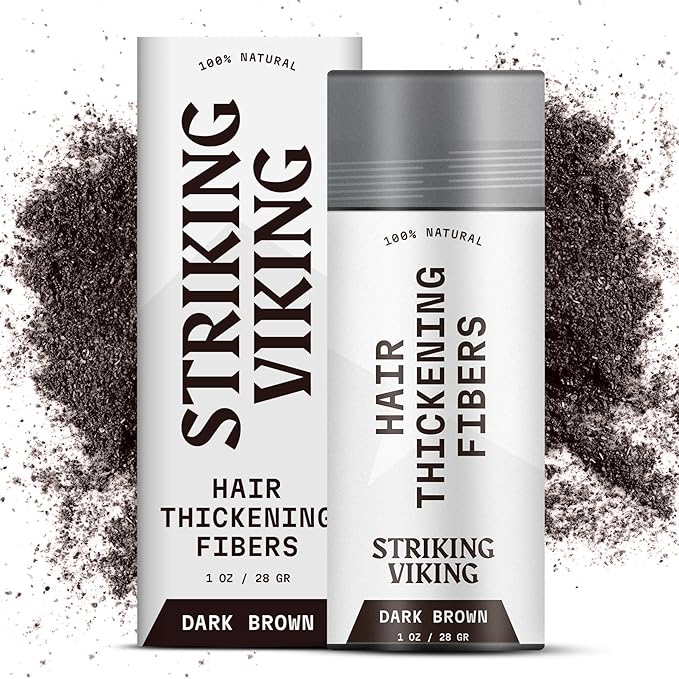 Striking Viking Hair Fibers for Thinning Hair, Dark Brown (28g) - Long Lasting, Undetectable Natural Building Powder for Thicker Looking Results, Men & Women