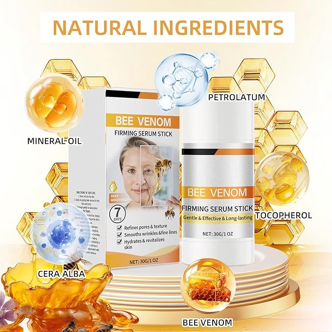 Bee Venom Firming Serum Stick, 2PCS Anti-Aging Face Cream, Lifts and Tightens the Skin, Hydrating, Lifting & Restoring Skin Elasticity, Bee Venom Body Tightening Cream for Women & Men