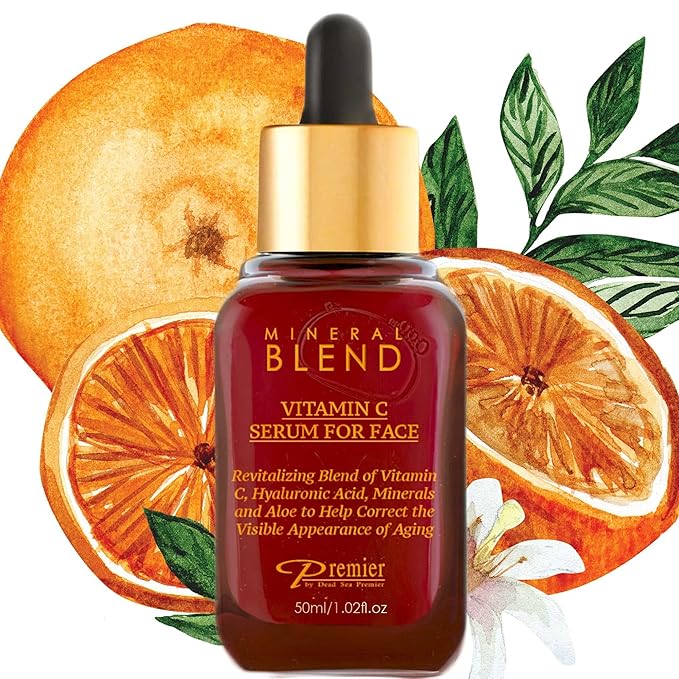 Vitamin C Serum for Face with Hyaluronic Acid & Rose Hips oil - Natural & Organic Anti Aging facial serum, Mineral Blend by Premier Dead Sea 1.7 Fl.Oz