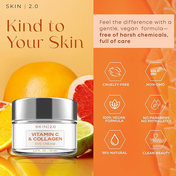 Vitamin C & Collagen Eye Cream – Dermatologist-Tested, Anti-Aging, Korean Skin Care, Brightens Dark Circles & Firms Skin – Hydrating & Nourishing Formula - 95% Natural, Vegan– 1.69 FL. Oz