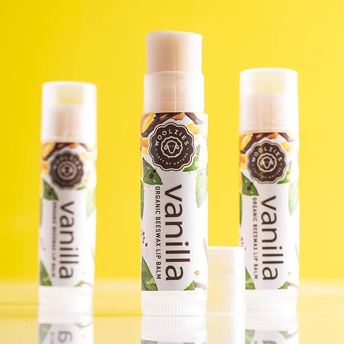 Lip Balm Set: Woolzies All-Natural Shea Butter, Beeswax, Coconut Oil, Vitamin E Infused Lip Moisturizer Care (3 Pack, Vanilla Mint)