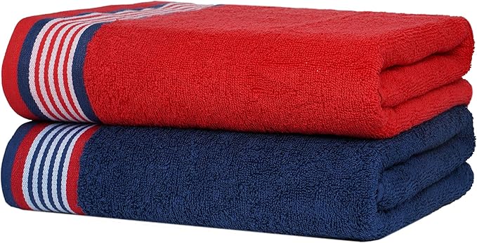 CASA COPENHAGEN He & She 2 Pieces Large Bath Sheet Set- American Blue + American Red, 550 GSM, Designed in Denmark Made of Soft Egyptian Cotton for Bathroom, Kitchen & Shower