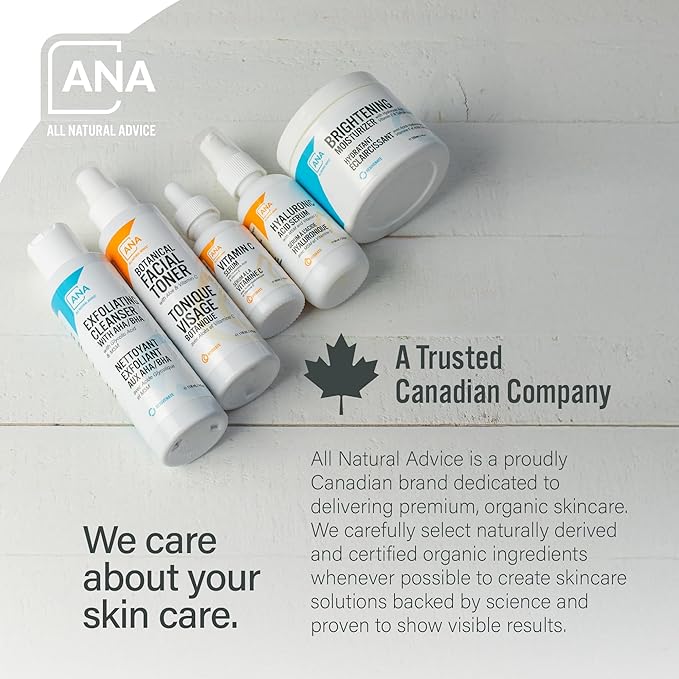 All Natural Advice Vitamin C Serum 30mL | 20% Vitamin C Face Serum Solution with Organic Botanicals, Hyaluronic Acid & Vitamin E | UV-Shielding Glass Bottle with Dropper | Canadian Skin Care