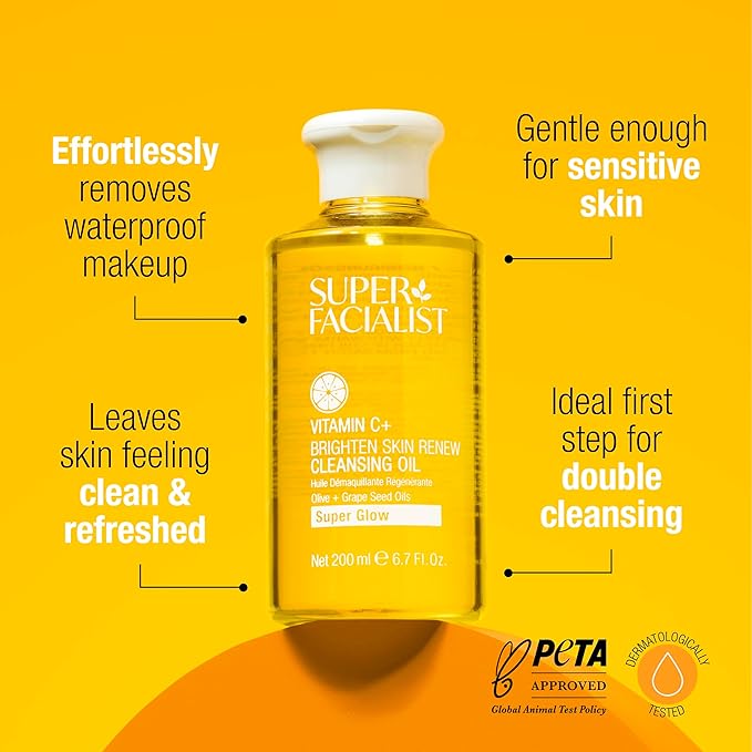 Super Facialist Face Cleanser Oil – Facial Wash & Waterproof Makeup Remover with Vitamin C, Gentle Cleansing Oil for Women, Suitable for All Skin Types 6.8 oz