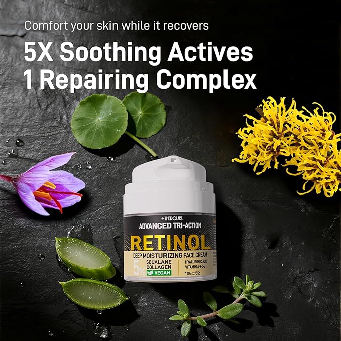 Retinol Moisturizer Anti-Aging Face Cream - Triple Retinol, 5% Squalane, Hyaluronic Acid, Collagen, Peptides, Niacinamide - Hydrating & Firming Wrinkle Night Cream, Fragrance Free, 1.85oz (Pack of 1)