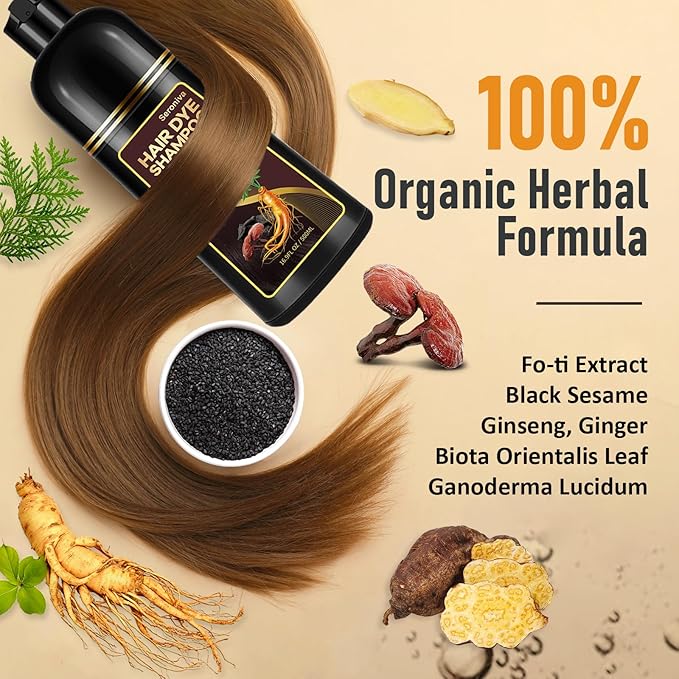 3-in-1 Hair Dye Shampoo Light Brown, Natural Hair Color Shampoo for Gray Hair, Hair Instant Dye Shampoo for Women & Men, Long-Lasting Shampoo Hair Dye Colors Hair in Minutes, Champu Para Canas, 500 Ml