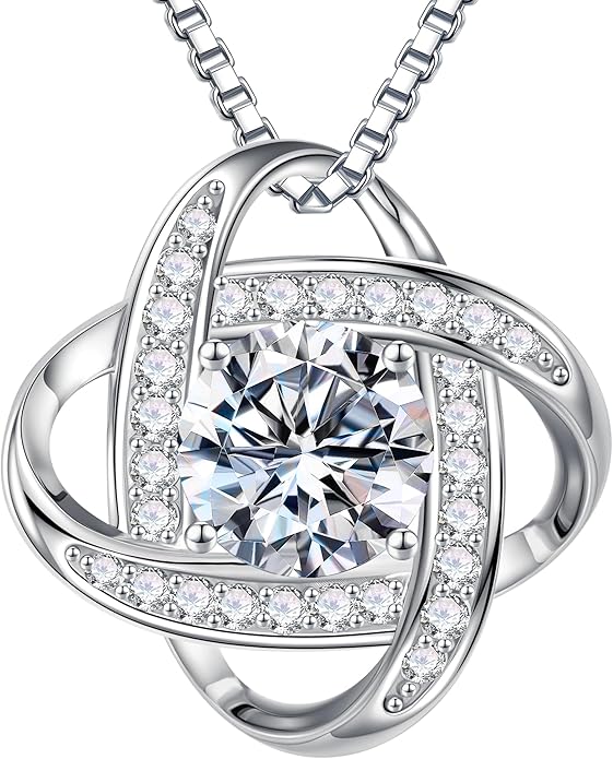 MOOSEA Christmas Gifts for Women Wife - 925 Sterling Silver Love Knot Moissanite Necklace 1-3ct D Color VVS1 Clarity Lab Created Moissanite, Anniversary Birthday Gifts for Women Wife Mom Girlfriend
