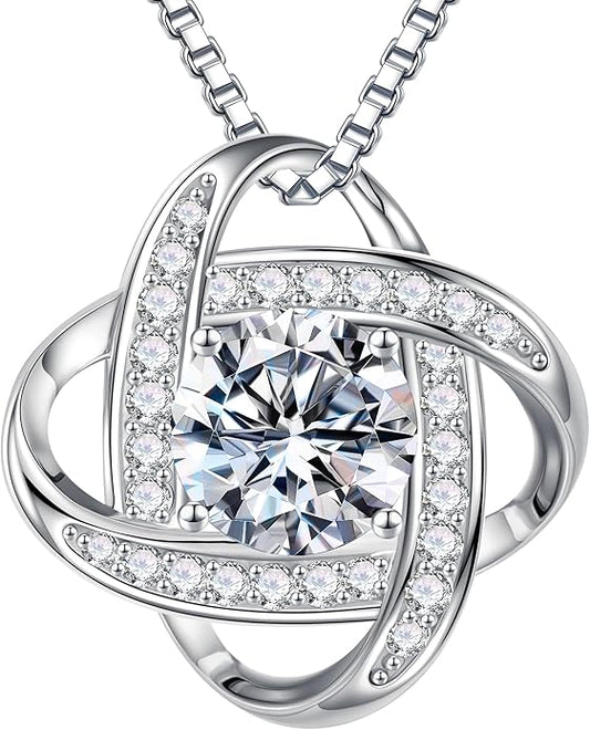 MOOSEA Christmas Gifts for Women Wife - 925 Sterling Silver Love Knot Moissanite Necklace 1-3ct D Color VVS1 Clarity Lab Created Moissanite, Anniversary Birthday Gifts for Women Wife Mom Girlfriend