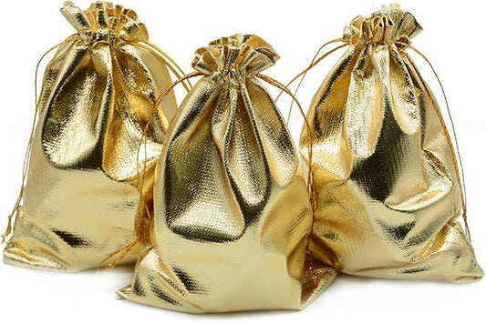 Pack of 100 6"x 8" Heavy Duty Gold Drawstring Organza Jewelry Pouches Wedding Party Christmas Favor Gift Candy Chocolate Bags