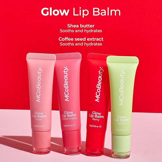 MCoBeauty Glow Lip Balm, Rose, Nourishing Tint for Luscious Lips, Vegan, Cruelty Free Cosmetics