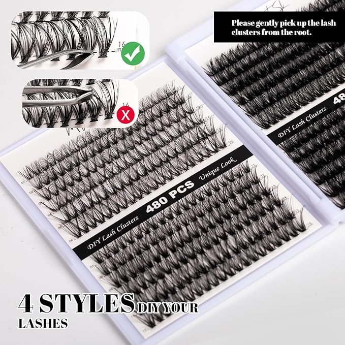 Lash Clusters 480 Clusters 60D 80D Thick Eyelash Extension 30D 40D Individual Eyelashes D Curl 11-20mm False Eyelash Multi-Style DIY Lash Extensions for Beginners(30D-80D-D, 11-20MIX)