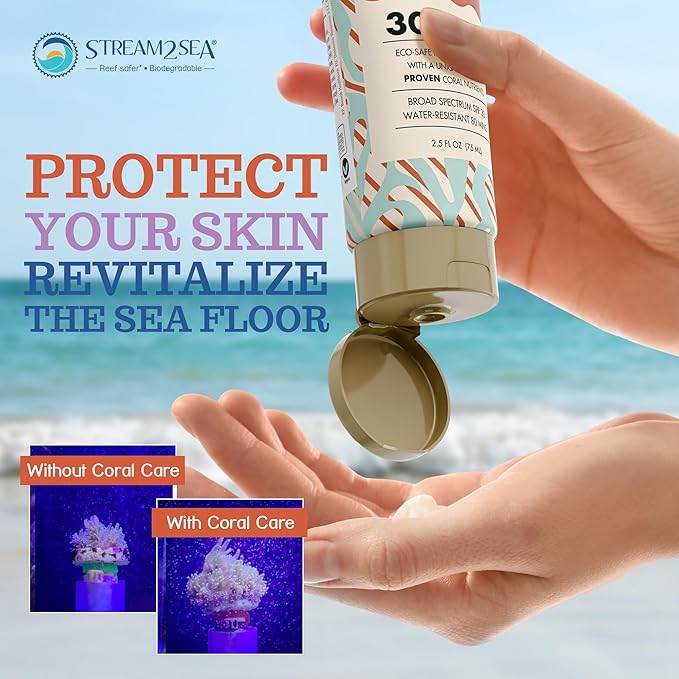 Stream2Sea Coral Care - Reef Safer Sunscreen SPF 30 Travel Size - First Reef-Approved Natural Mineral Sun block Boosts Coral Growth Water resistant- Non-Toxic, Biodegradable, Eco-Friendly Sunscreen