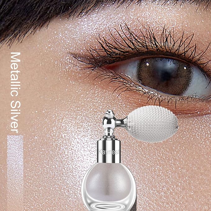 Shimmering Spray Powder Sparkle Powder, kaynest Body Glitter Face High Gloss Spray Highlighter Loose Powder Makeup Spray for Women Hair Nails Makeup (Metallic Silver)
